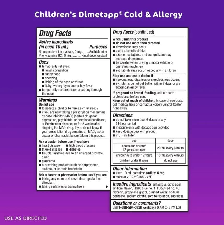 Dimetapp Children’s Cold & Allergy Liquid 8oz | Grape Flavor for Kids & Adults thumbnail 7