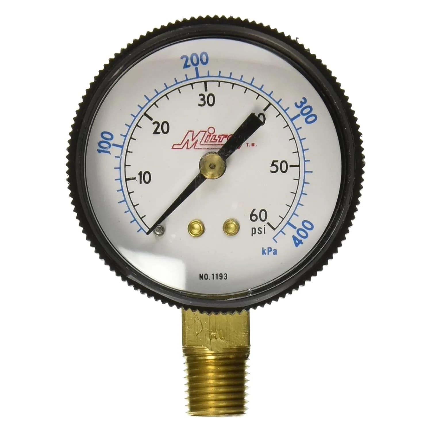 Milton 1193 Pressure Dial Gauge, Brass, 0-60 PSI, 1/4" NPT Bottom Mount | Accurate Industrial Measurement — 1/4"