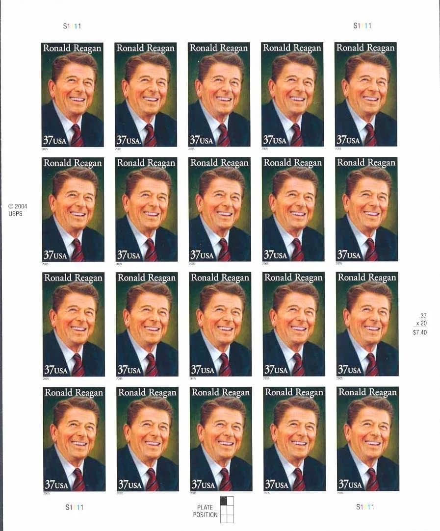 United States Postal Service Ronald Reagan 2005 Commemorative Stamp Pane (20 Stamps, 37 Cents) | Collectible Postage Stamps