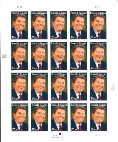 United States Postal Service Ronald Reagan 2005 Commemorative Stamp Pane (20 Stamps, 37 Cents) | Collectible Postage Stamps thumbnail 1