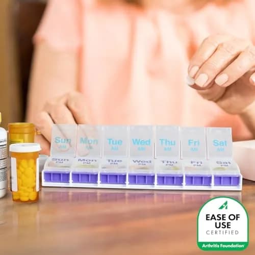 Ezy Dose Weekly AM/PM Pill Organizer X-Large Case Blue/Purple | Arthritis Foundation Ease-of-Use Commendation thumbnail 5