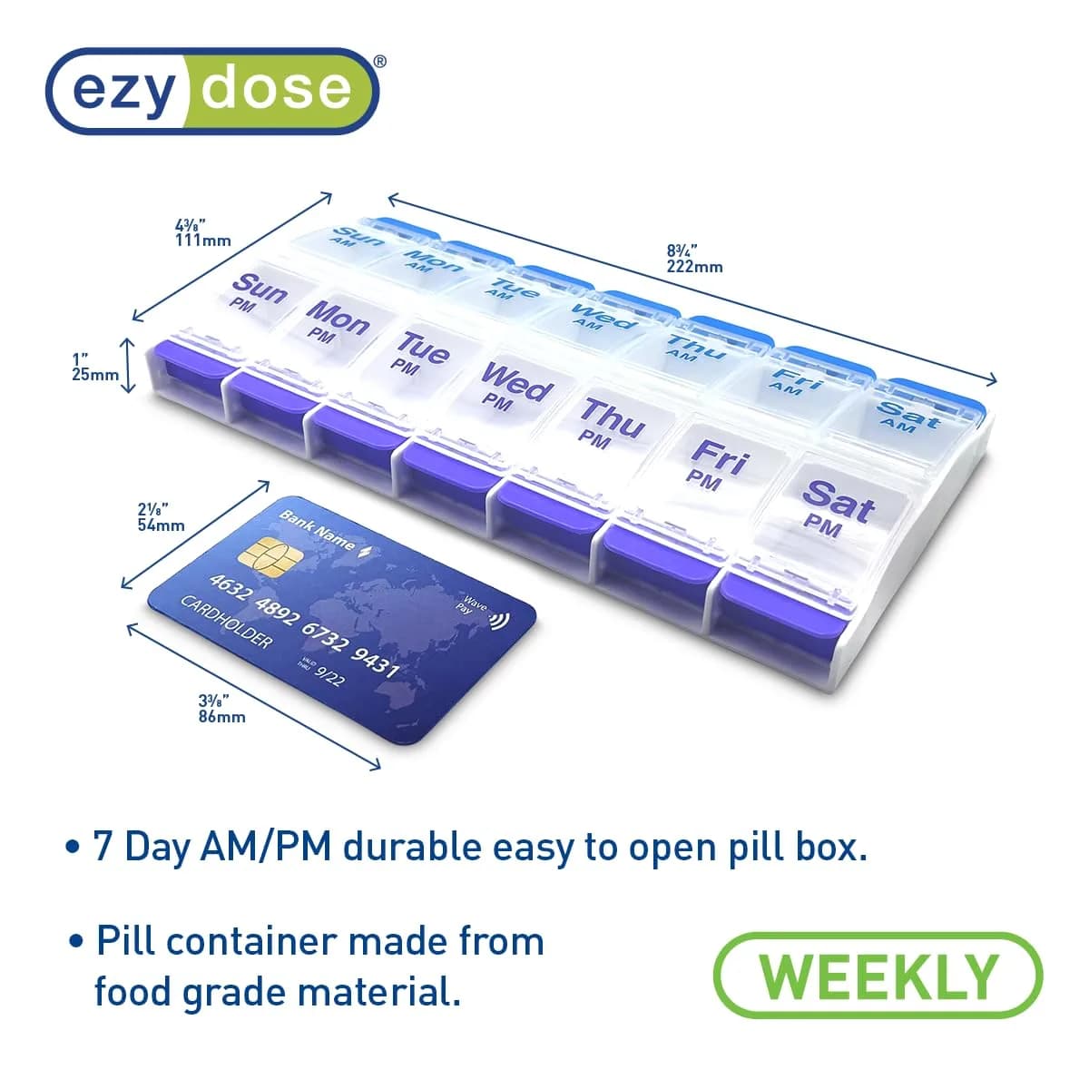 Ezy Dose Weekly AM/PM Pill Organizer X-Large Case Blue/Purple | Arthritis Foundation Ease-of-Use Commendation - view 2
