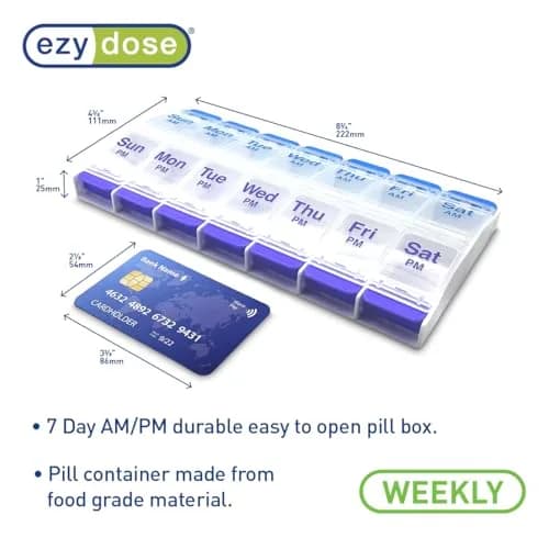Ezy Dose Weekly AM/PM Pill Organizer X-Large Case Blue/Purple | Arthritis Foundation Ease-of-Use Commendation thumbnail 2