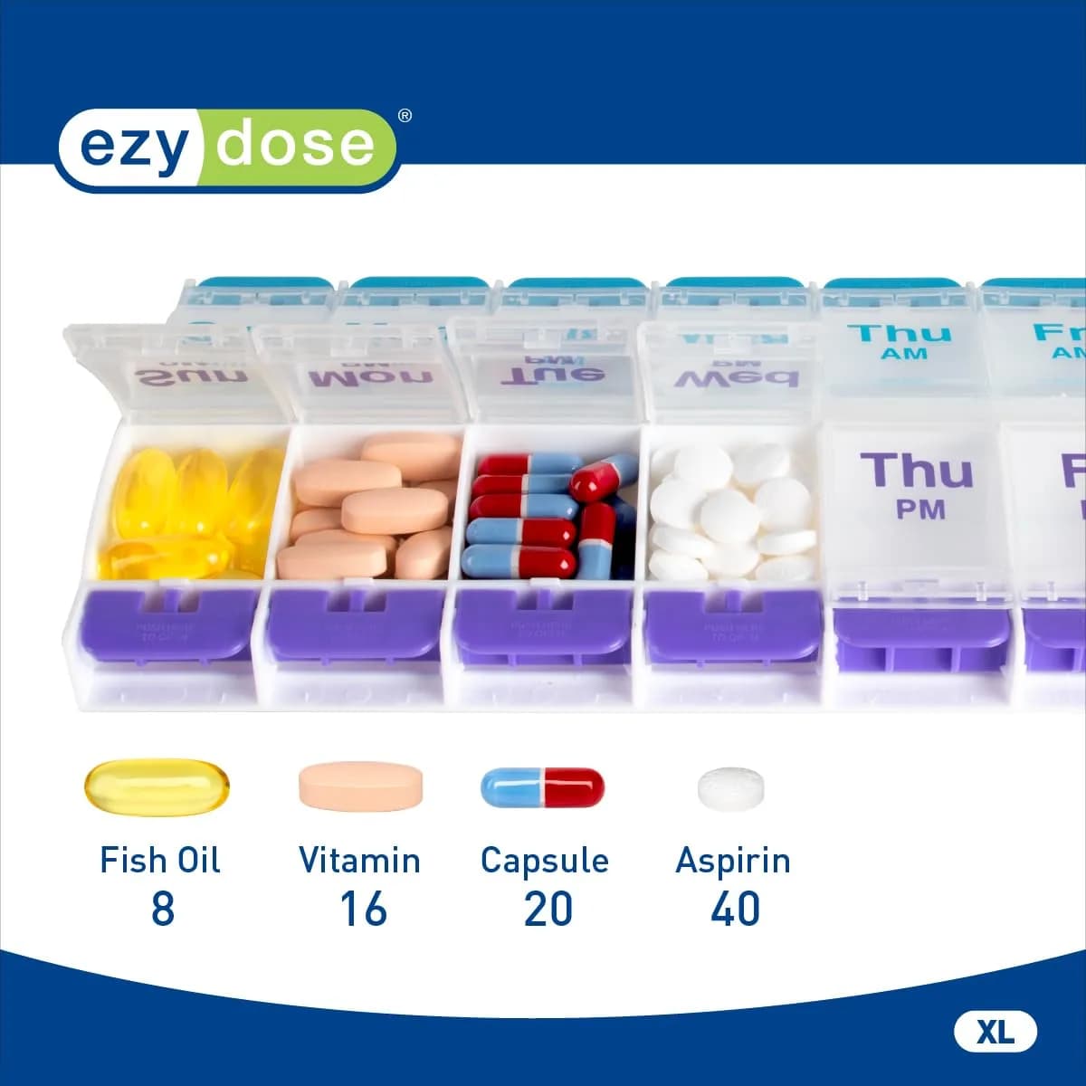 Ezy Dose Weekly AM/PM Pill Organizer X-Large Case Blue/Purple | Arthritis Foundation Ease-of-Use Commendation - view 3
