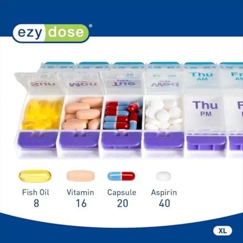 Ezy Dose Weekly AM/PM Pill Organizer X-Large Case Blue/Purple | Arthritis Foundation Ease-of-Use Commendation thumbnail 3