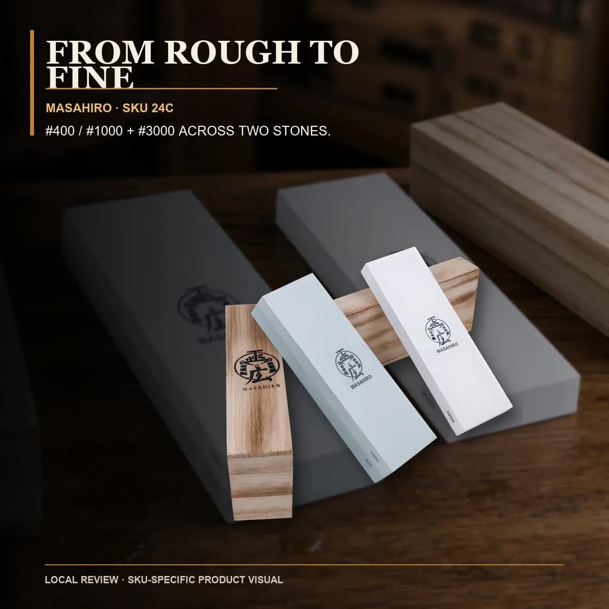 HMS 2-Piece Whetstone Set 7-Inch | 400/1000/3000 Grit Knife Sharpening Stones thumbnail 2