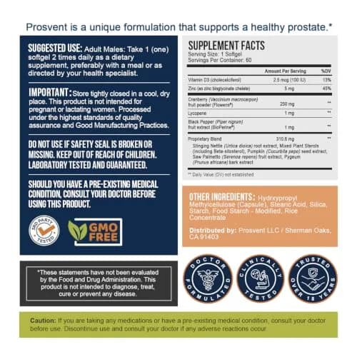 Prosvent Prostate Support with Beta Sitosterol & Stinging Nettle | 60 Ct | Supports Urinary Flow & Bladder Health thumbnail 2