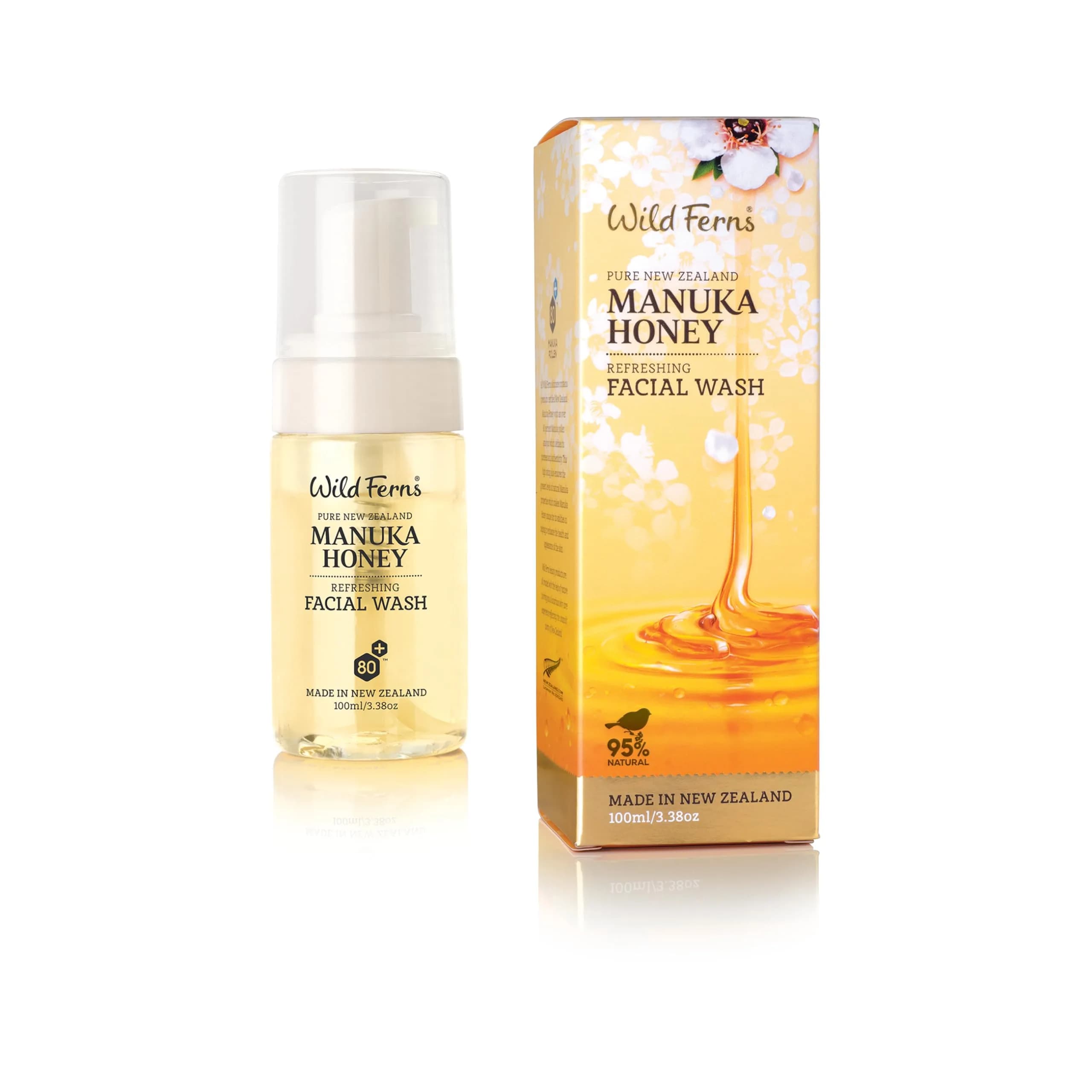 Wild Ferns Manuka Honey Refreshing Facial Wash with Sweet Orange Oil | Nourishes & Detoxifies Skin — 3.38 Fl Oz