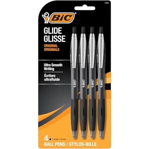 BIC Glide Retractable Ballpoint Pens Black 1.0mm Medium Point 4-Count | Smooth Writing & Comfortable Grip thumbnail 1