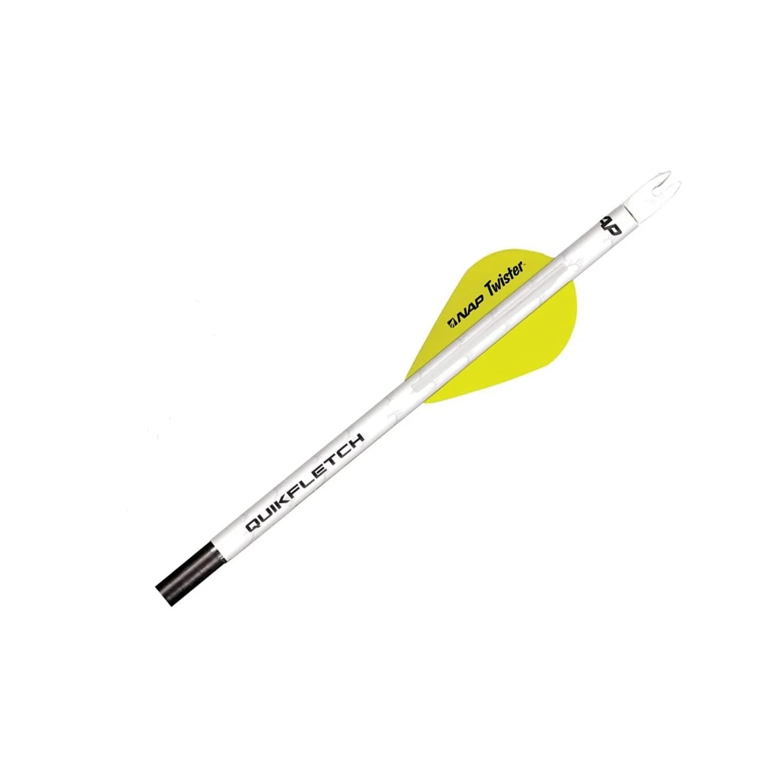 New Archery Products Quikfletch Twister 2" 3-Vane Fletching 6-Pack | Easy Arrow Building for Indian Archers — WHITE Tube, Yellow/White Vanes