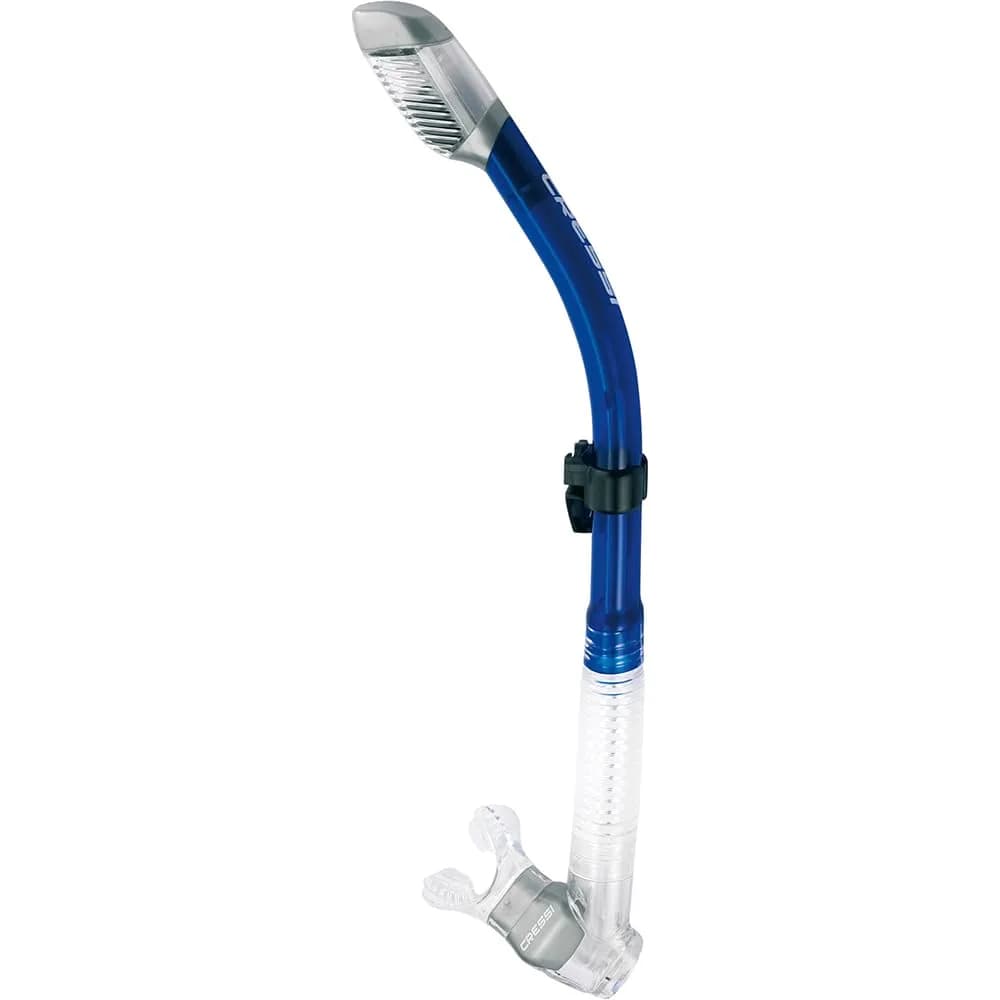 CRESSI Supernova Dry Snorkel Clear/Cobalt | Prevents Water Entry, Hypoallergenic Silicone