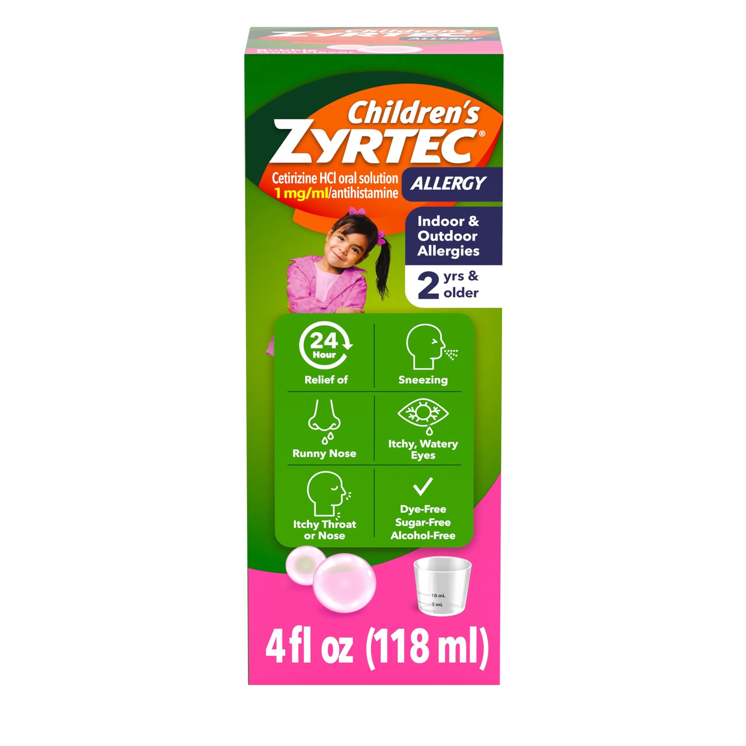 Zyrtec Children's Allergy Relief Syrup Bubble Gum 4 fl. oz | 24-Hour Kid's Antihistamine