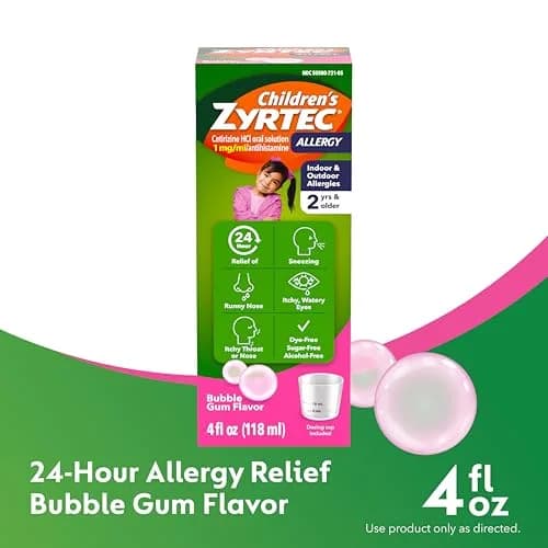 Zyrtec Children's Allergy Relief Syrup Bubble Gum 4 fl. oz | 24-Hour Kid's Antihistamine thumbnail 2