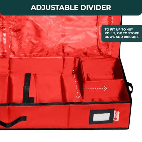 HOLDN’ STORAGE Premium Wrapping Paper Storage Container - Durable 600D Tear-Proof, Fits 27 Rolls Gift Wrap, Extra Pockets for Ribbons & Bows, Underbed Storage thumbnail 6