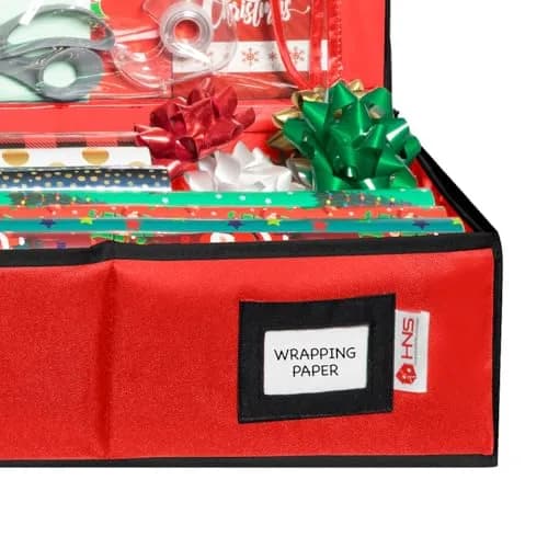 HOLDN’ STORAGE Premium Wrapping Paper Storage Container - Durable 600D Tear-Proof, Fits 27 Rolls Gift Wrap, Extra Pockets for Ribbons & Bows, Underbed Storage thumbnail 8