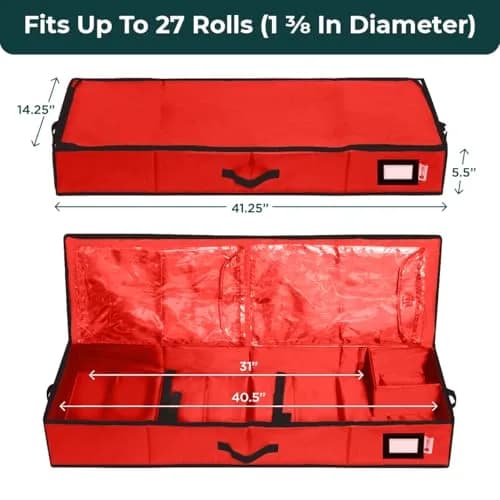 HOLDN’ STORAGE Premium Wrapping Paper Storage Container - Durable 600D Tear-Proof, Fits 27 Rolls Gift Wrap, Extra Pockets for Ribbons & Bows, Underbed Storage thumbnail 3