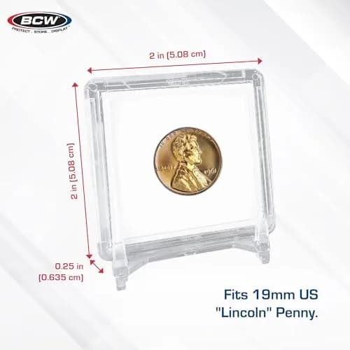 BCW 2x2 Coin Snap - 25 ct Penny Holder | Archival Safe Coin Protector | Crystal Clear Polystyrene Coin Display Case | Ideal for US Lincoln Penny thumbnail 3