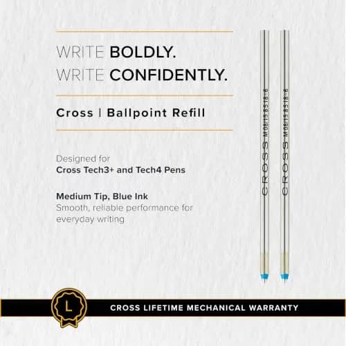 Cross Mini Ballpoint Pen Refill, Blue, Medium Point, 2-Pack Set | Smooth Ink Flow, Fade-Resistant thumbnail 6