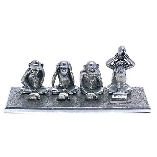Jac Zagoory Write No Evil 4 Monkeys Pewter Pen Stand 15.7cm (6 inches) | Hand-Finished USA Artistry thumbnail 1