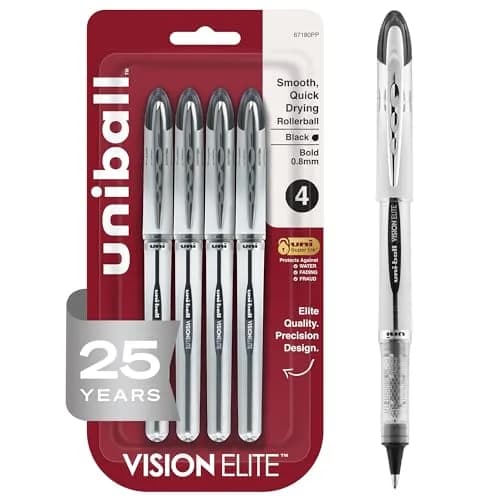 Uni-Ball Vision Elite Rollerball Pens, Bold Point (0.8mm), Black | Leak-Free, Water-Resistant, Smooth Writing thumbnail 1