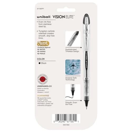 Uni-Ball Vision Elite Rollerball Pens, Bold Point (0.8mm), Black | Leak-Free, Water-Resistant, Smooth Writing thumbnail 9