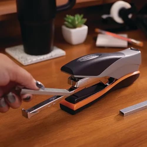 Swingline Stapler 40 Sheet Capacity Optima 40 Jam Free Soft Grip Orange and Gray | Reduced Effort Desktop Stapler thumbnail 4