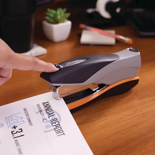 Swingline Stapler 40 Sheet Capacity Optima 40 Jam Free Soft Grip Orange and Gray | Reduced Effort Desktop Stapler thumbnail 3