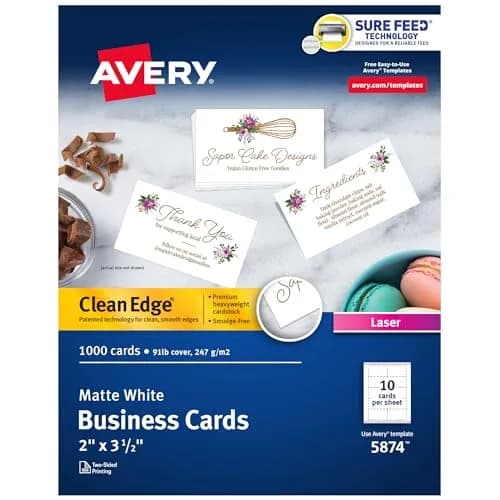 Avery Business Cards 2" x 3.5" Matte White | Clean Edge Laser, 1000 Cards thumbnail 1