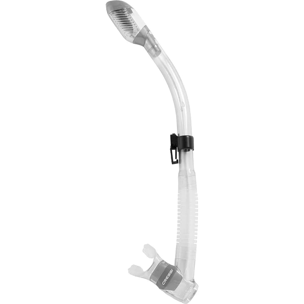 CRESSI Supernova Dry Snorkel Clear/Grey | Wide Elliptical Bore for Easy Breathing — Clear/Grey