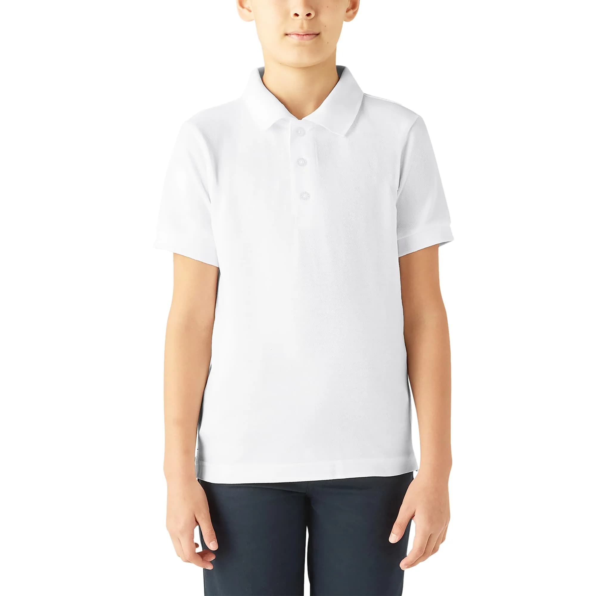 Dickies Big Boys' Short Sleeve Pique Polo Shirt, White, Small (8) | Durable Cotton, Easy Care, Tagless Label - main product image