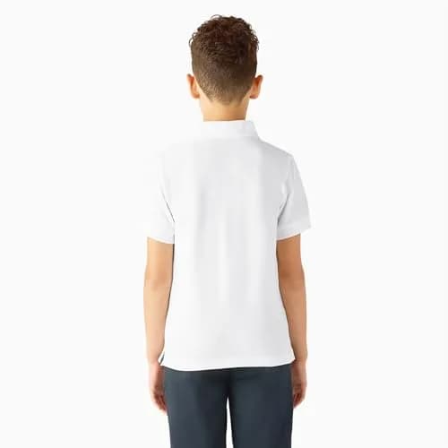 Dickies Big Boys' Short Sleeve Pique Polo Shirt, White, Small (8) | Durable Cotton, Easy Care, Tagless Label thumbnail 2