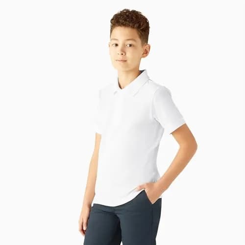 Dickies Big Boys' Short Sleeve Pique Polo Shirt, White, Small (8) | Durable Cotton, Easy Care, Tagless Label thumbnail 3