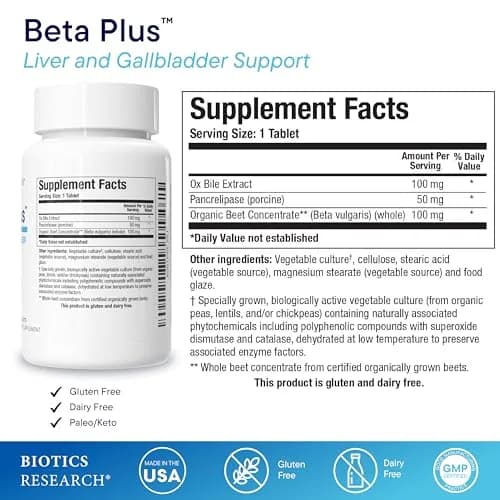 BIOTICS RESEARCH Beta-Plus™ Nutritional Ox Bile Salts 180 Tablets | Supports Fat Digestion & Liver Function thumbnail 2