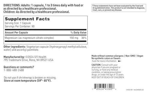SFI Health Magnesium Citrate Supplement 90 Capsules | Readily Soluble, Supports Energy & Bone Health thumbnail 6