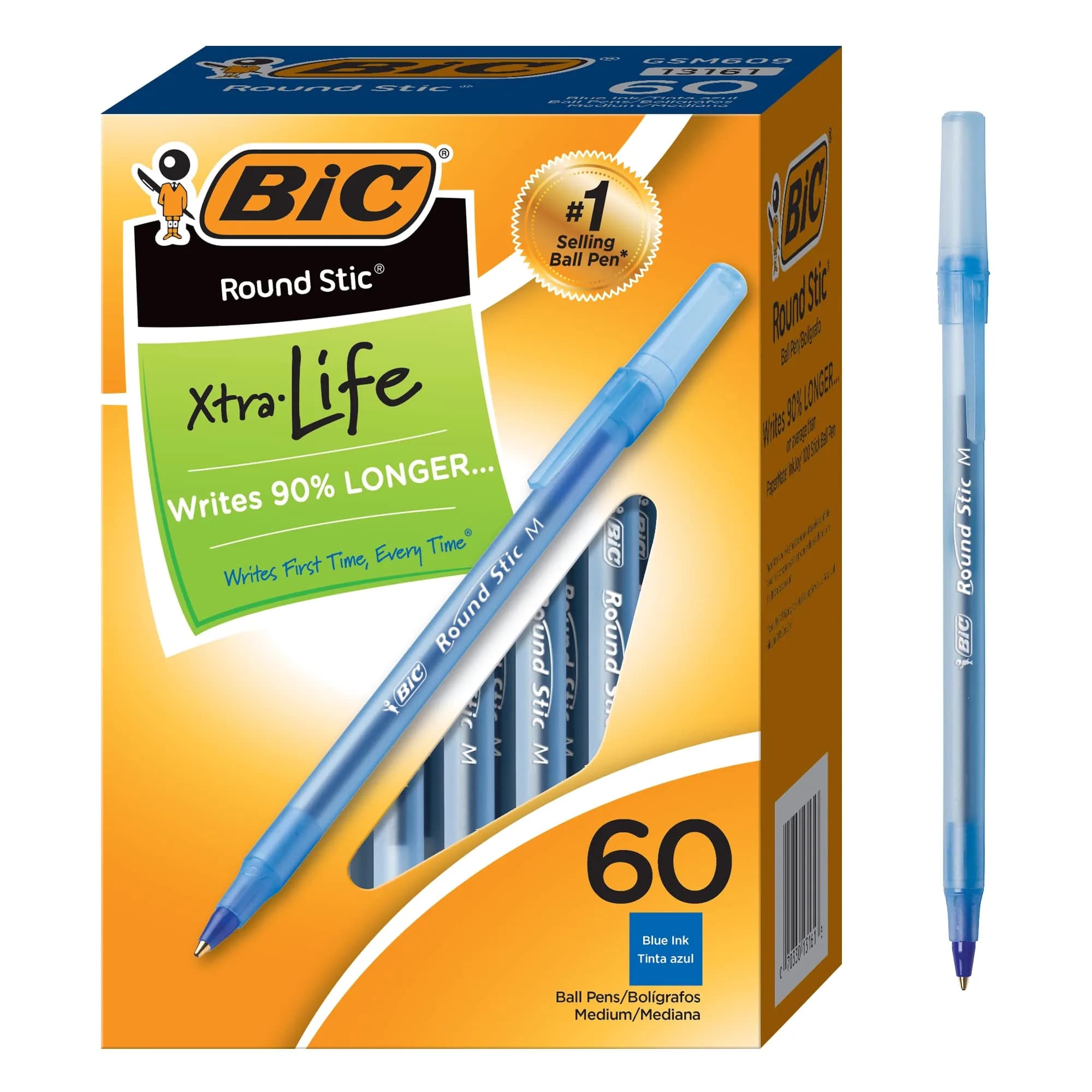 BIC Round Stic Xtra Life Ballpoint Pens 60-Count Blue Ink | Smooth Ink Flow for Students & Office
