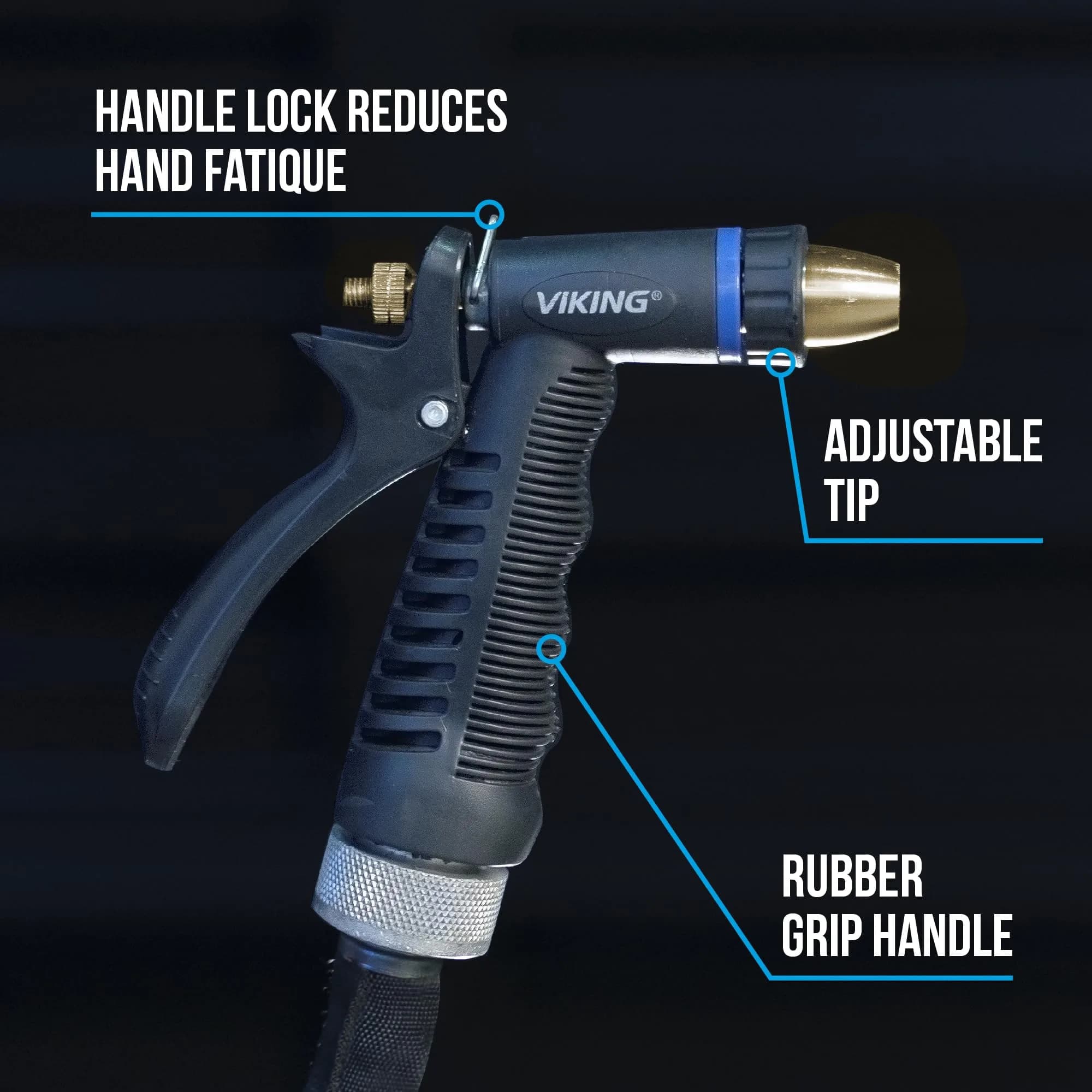VIKING Heavy Duty Hose Nozzle with Rubberized Handle | Adjustable Water Control for Cars, Home, and Garden - view 5