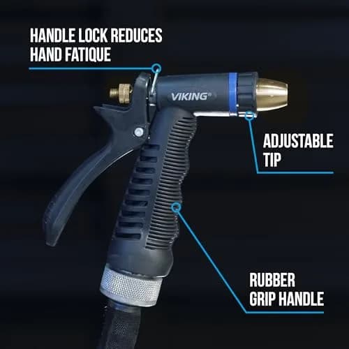 VIKING Heavy Duty Hose Nozzle with Rubberized Handle | Adjustable Water Control for Cars, Home, and Garden thumbnail 5