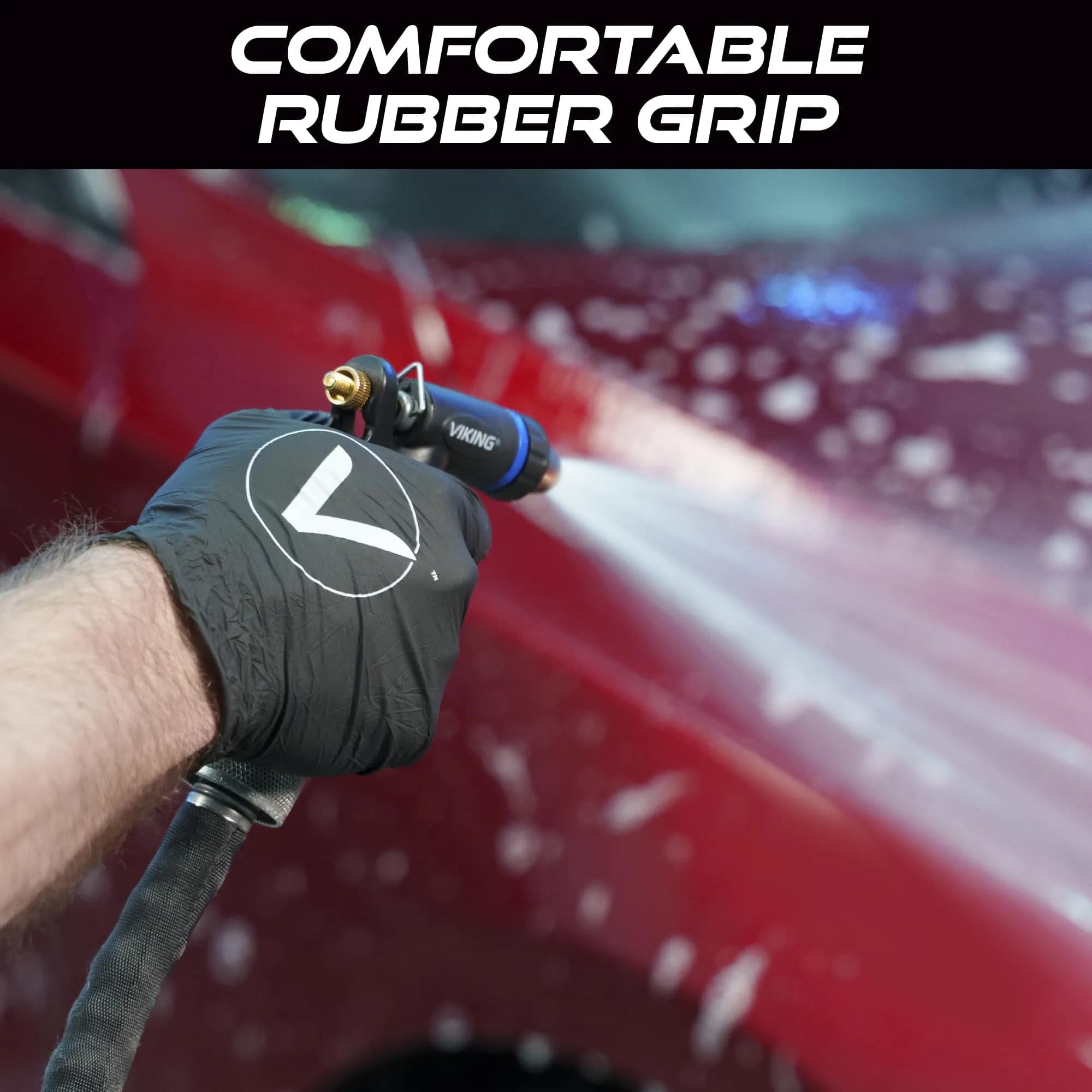 VIKING Heavy Duty Hose Nozzle with Rubberized Handle | Adjustable Water Control for Cars, Home, and Garden - view 3