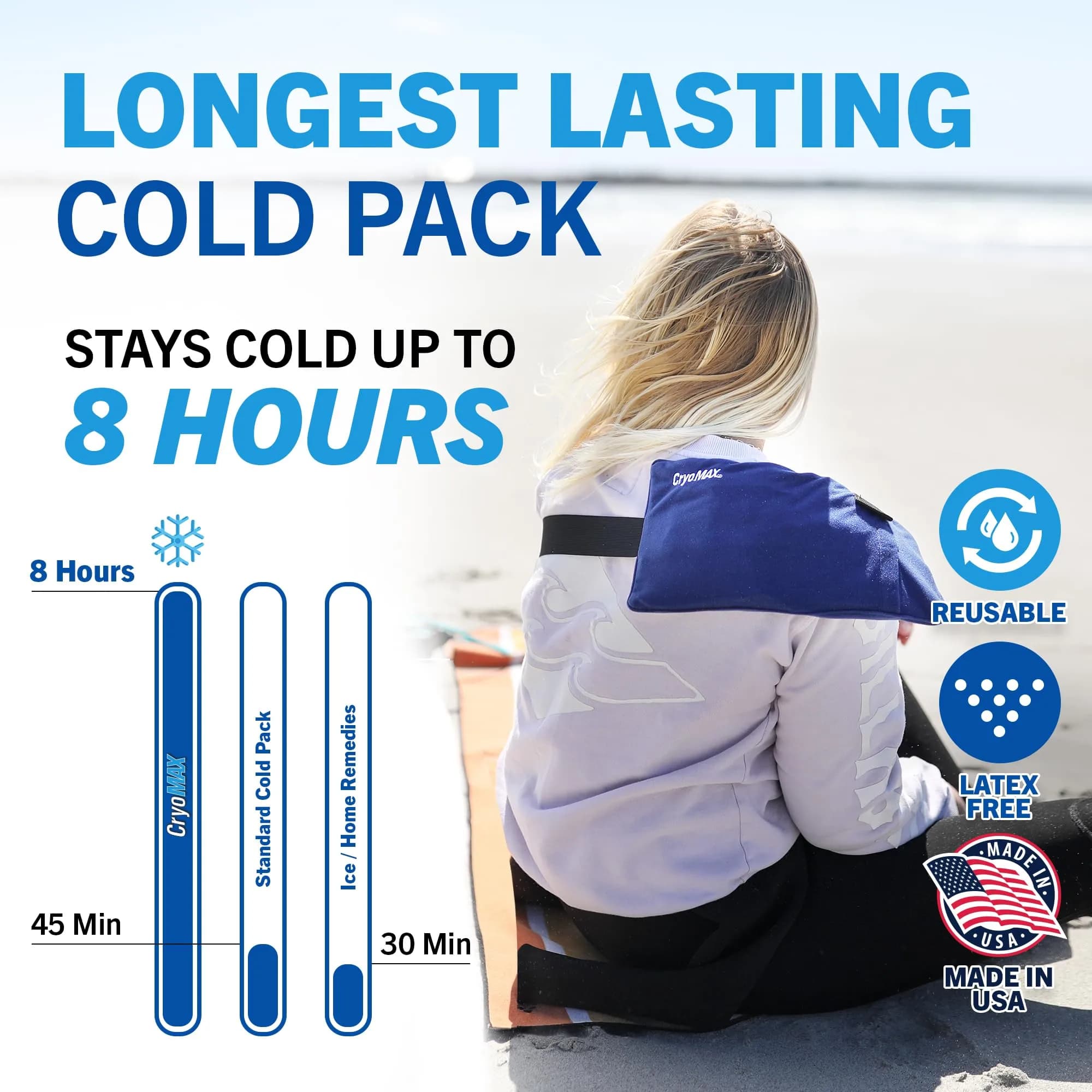 Cryo-Max Cold Pack Medium 6" x 12" (1 Count) | 8-Hour Reusable Cold Therapy for Elbows, Knees, Neck - view 3