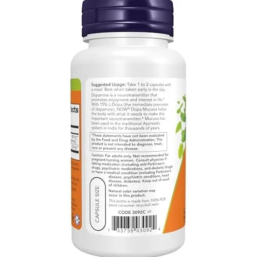 NOW DOPA Mucuna 90 Veg Caps | Standardized 15% L-Dopa for Dopamine Support thumbnail 3