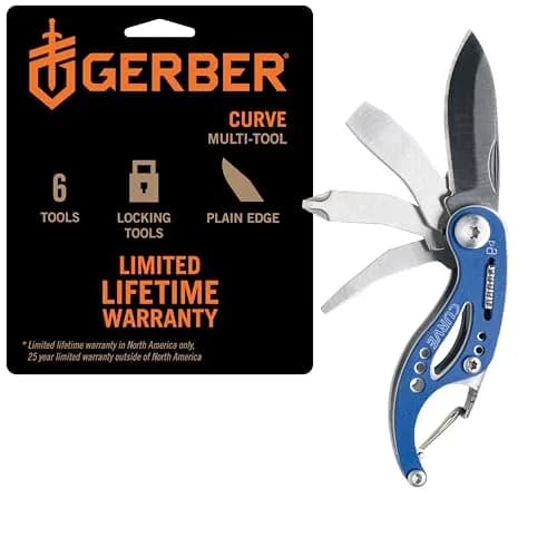 Gerber Gear Curve EDC Multitool 6-in-1 Pocket Knife Keychain with Pocket Screwdriver, Blue | 2.25" Closed Length thumbnail 1