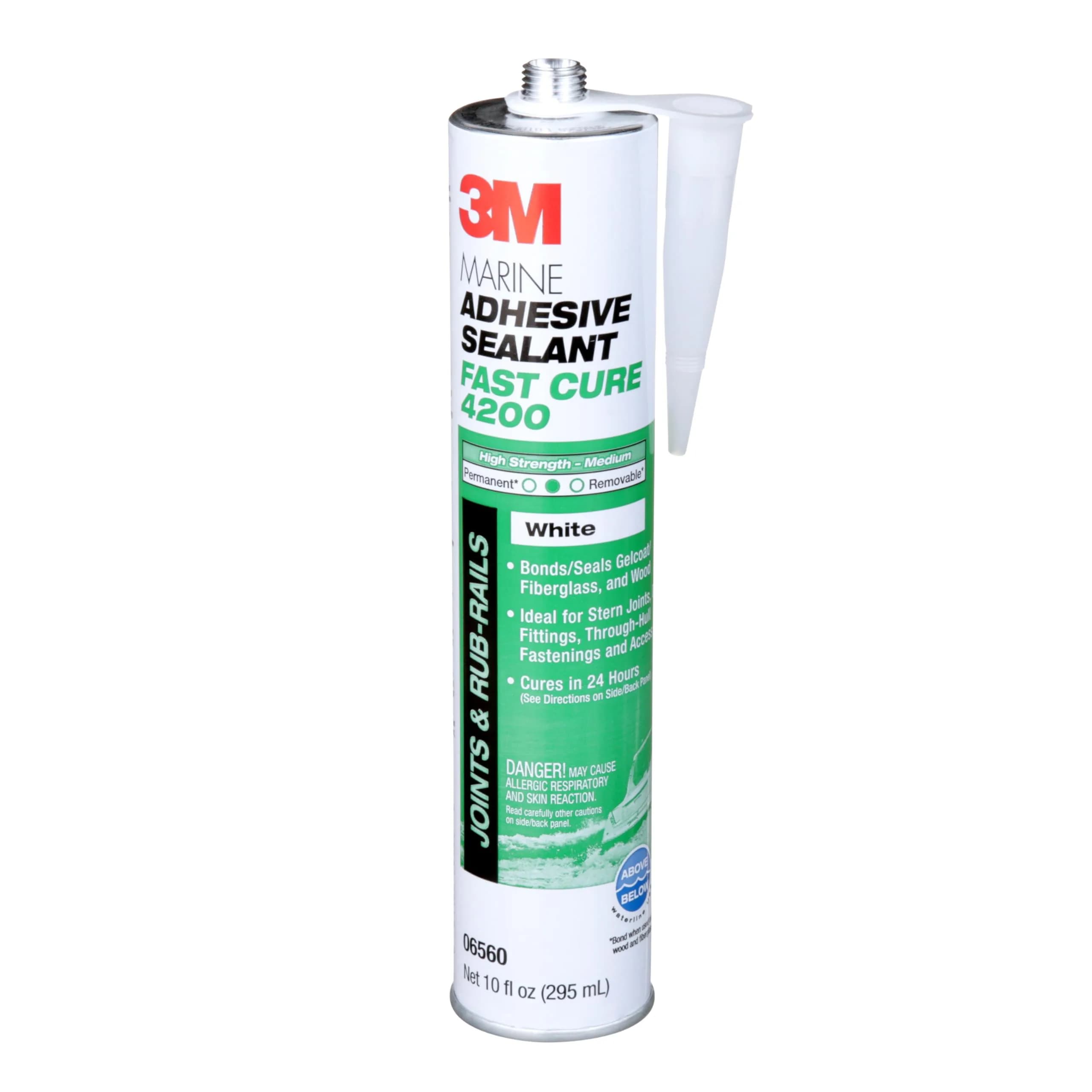3M Marine Adhesive Sealant 4200FC Fast Cure White 3 oz (88.7 ml) Tube | Bonds Dissimilar Materials Above & Below Waterline — White / 10 fl oz
