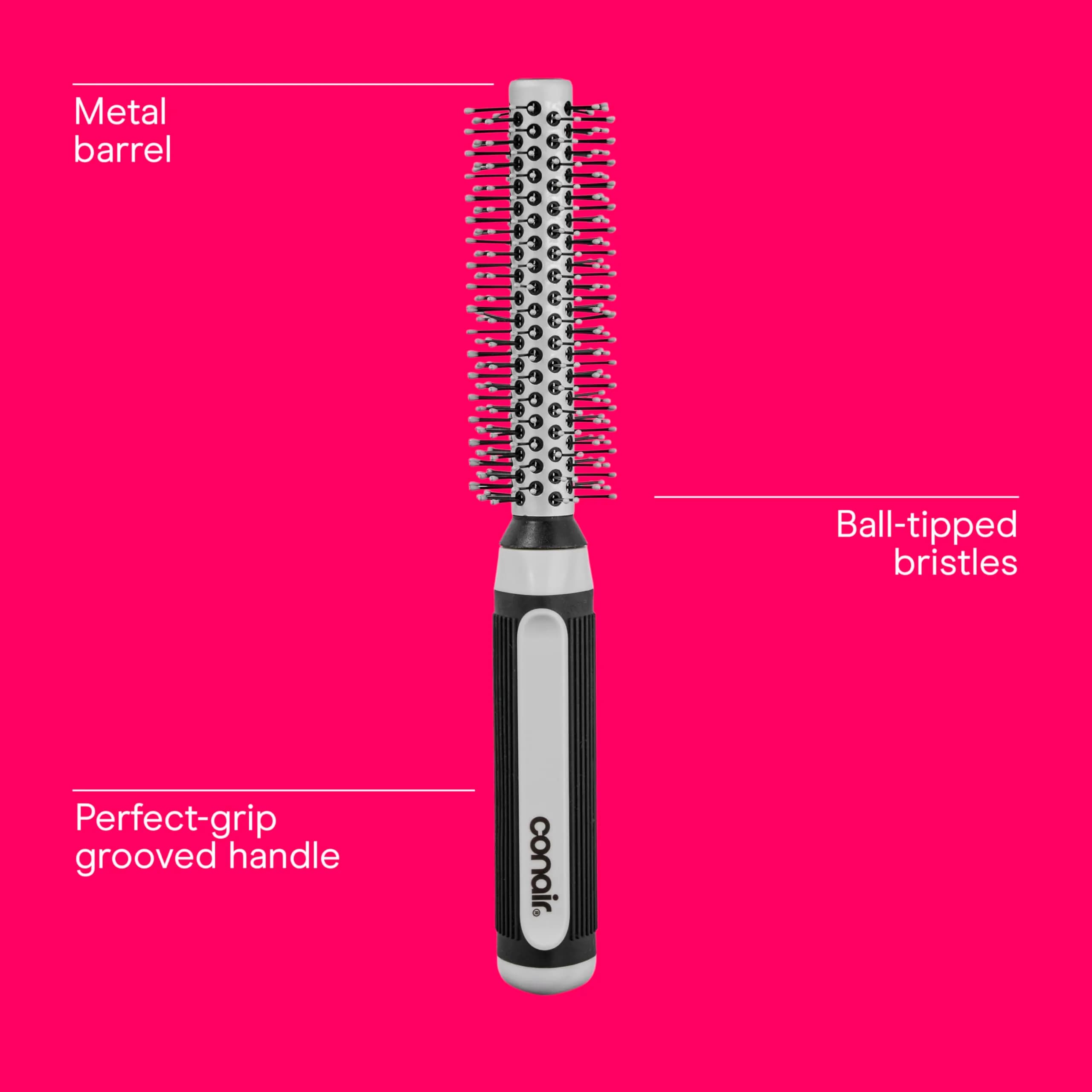 Conair Grip & Style Metal Round Brush, Nylon Bristle Hair Brush for Blowout Styling, For Short Hair Lengths, 1.375 inch Barrel - view 3