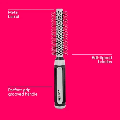 Conair Grip & Style Metal Round Brush, Nylon Bristle Hair Brush for Blowout Styling, For Short Hair Lengths, 1.375 inch Barrel thumbnail 3
