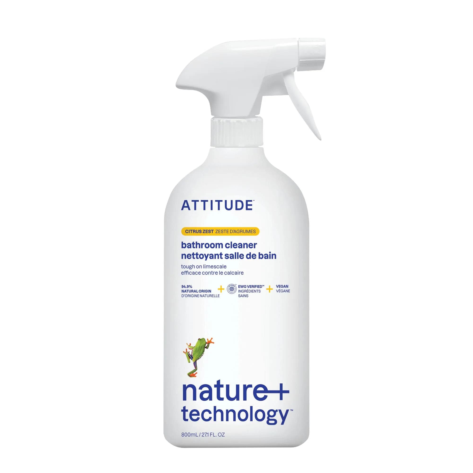 ATTITUDE Bathroom Cleaner Spray Citrus Zest 800ml (27.1 Fl Oz) | EWG Verified Plant-Based Formula