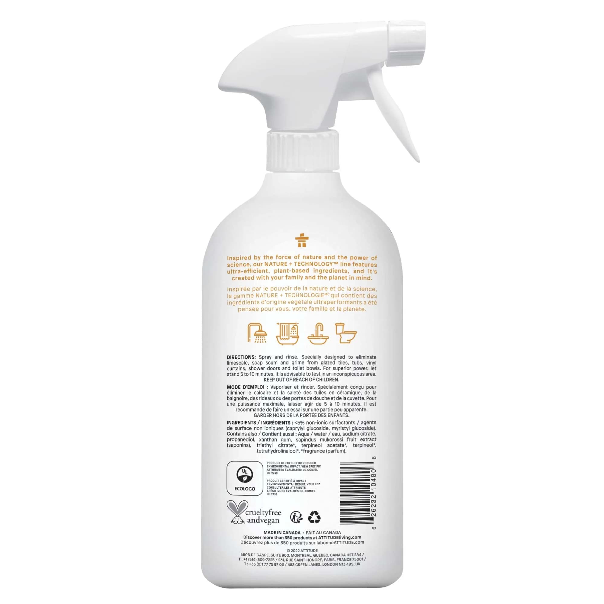 ATTITUDE Bathroom Cleaner Spray Citrus Zest 800ml (27.1 Fl Oz) | EWG Verified Plant-Based Formula - view 7