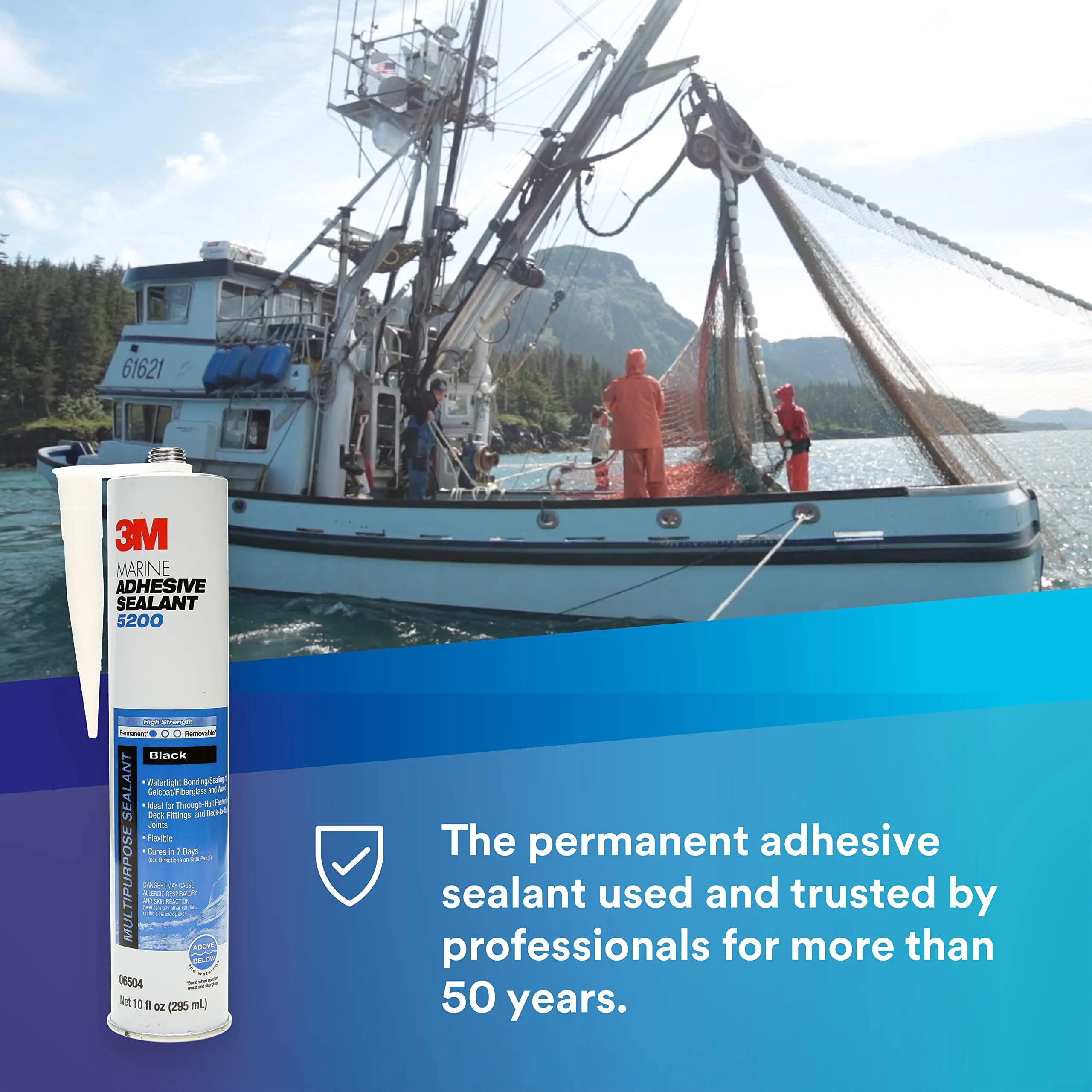 3M Marine Adhesive Sealant 5200 Black 10 fl oz (295.7 ml) | Permanent Bonding & Sealing for Boats & RVs - view 2
