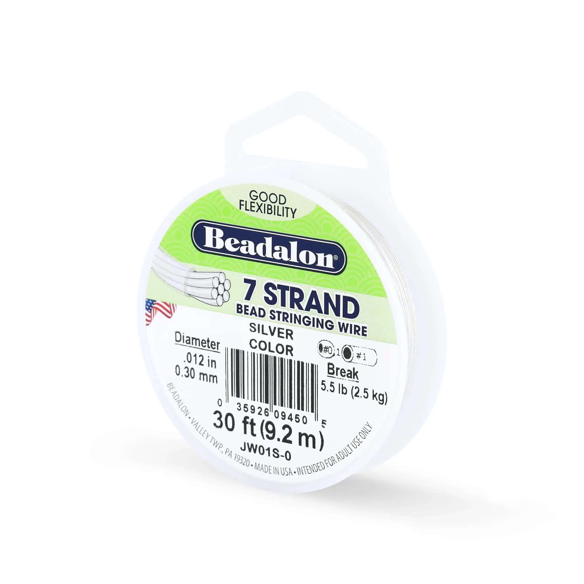 Beadalon 7-Strand Stainless Steel Beading Wire, 0.30 mm (0.012 in) - Silver - main product image