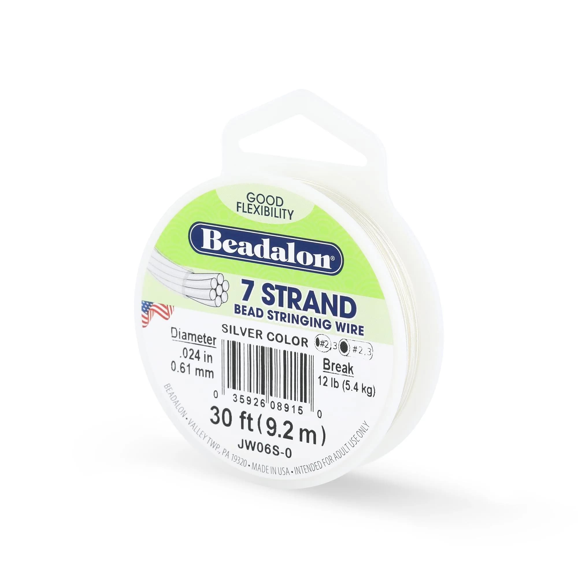 Beadalon 7-Strand Stainless Steel Beading Wire, 0.61 mm (0.024 in) - Silver | Flexible & Strong for Jewelry - main product image