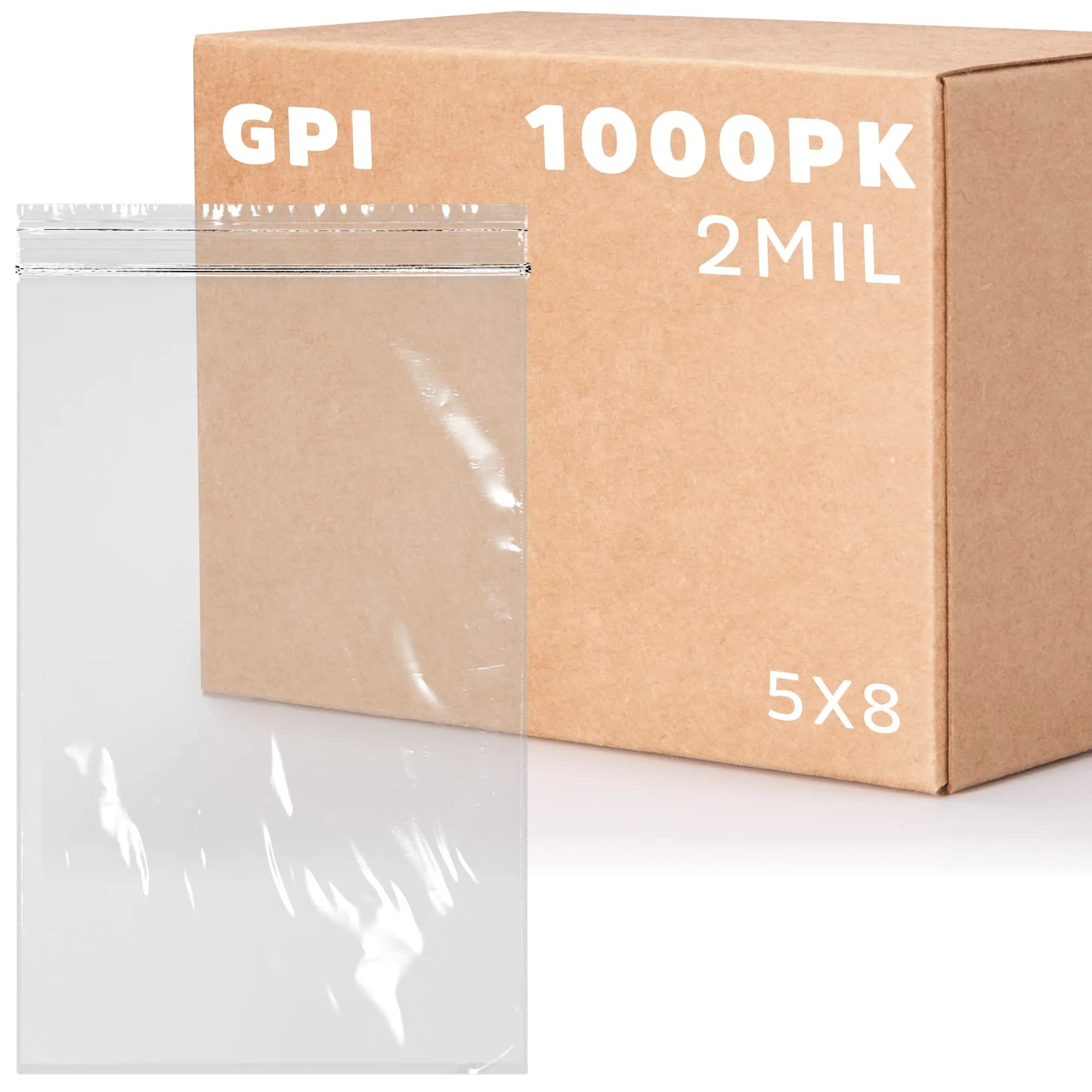 GPI 5" x 8" Zip Bags | 1000 Pack, 2 Mil, Reclosable, for Storage & Packaging